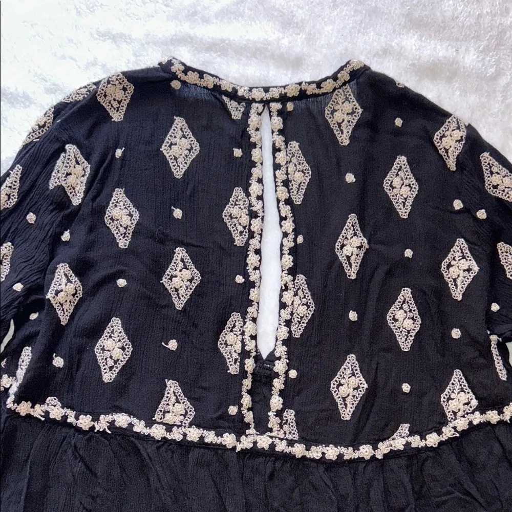 Free People Black Mini Dress with White Diamond Motif